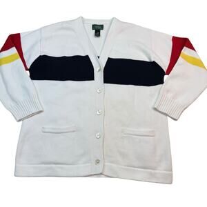 Lauren Ralph Lauren Women's Fisherman Sweater Cardigan White Colorblock Size L